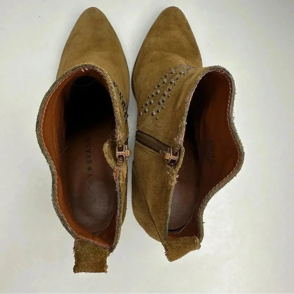 Lucky Brand Tapenade Suede Latinia  Studded Ankle Booties Size 6.5
